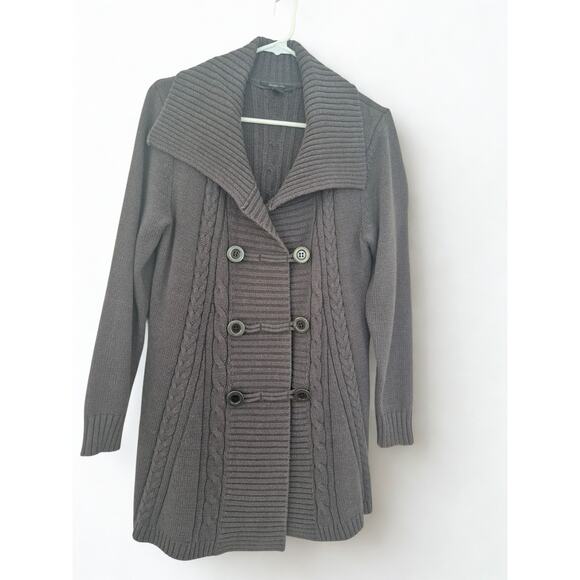 Style & Co Womens Sweater Blazer Sz M Cable Knit Long Cardigan Chunky Gray - Picture 1 of 6